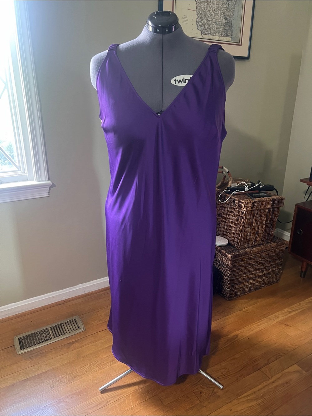 Sleek Purple V-Neck Midi Slip Dress